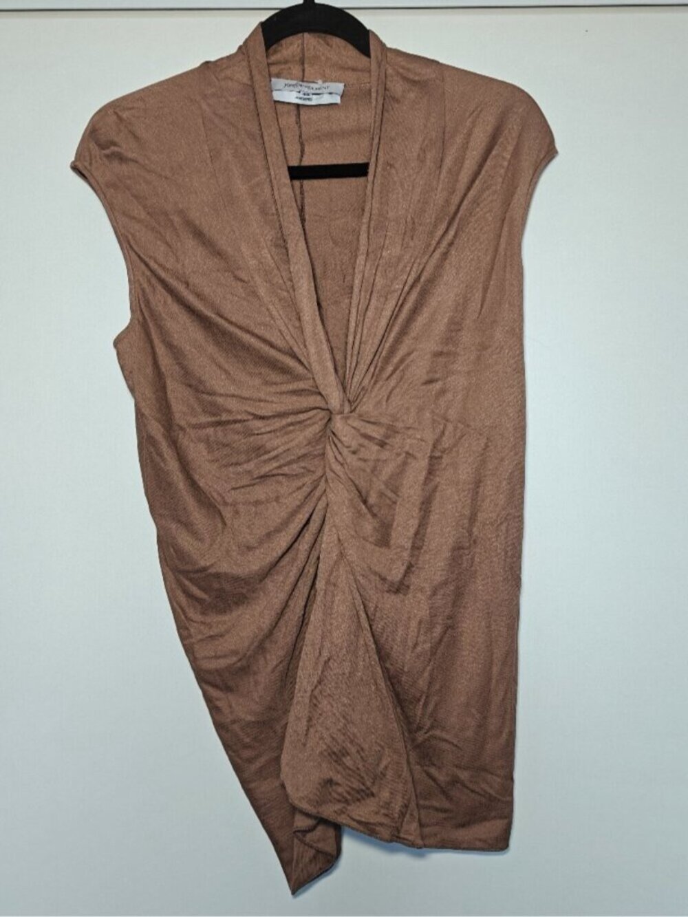 Yves Saint Laurent Brown Twist Front Draped Top Cap Sleeve FR 40 Small - Picture 2 of 7